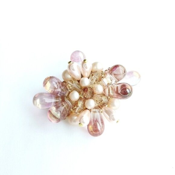 VINTAGE 70s brooch pin  pearl beads rose - Picture 6 of 6